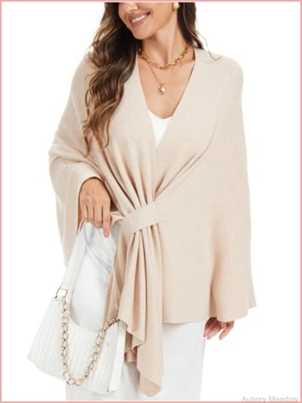 Viscose Open Front Shawl Wrap Poncho with Loop
